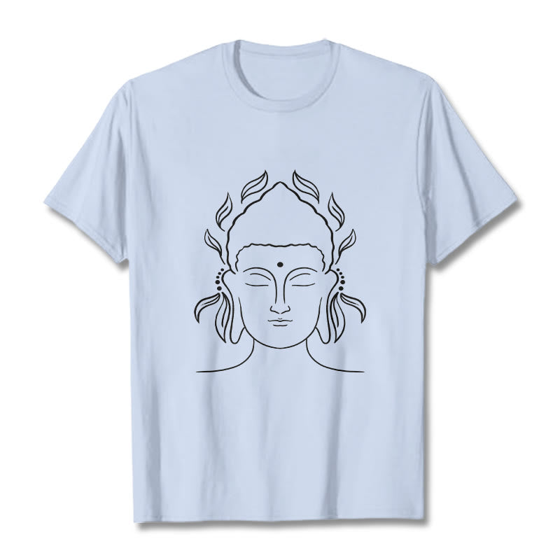 Koszulka z nadrukiem Buddha Stones, swobodny T-shirt z konturem Buddy i wzorem płatków lotosu - Jasnoniebieski - 2XL - image 19