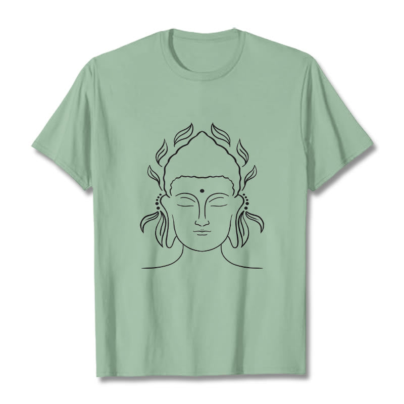 Koszulka z nadrukiem Buddha Stones, swobodny T-shirt z konturem Buddy i wzorem płatków lotosu - PaleGreen - 2XL - image 15