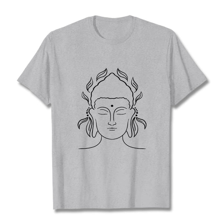Koszulka z nadrukiem Buddha Stones, swobodny T-shirt z konturem Buddy i wzorem płatków lotosu - Jasnoszary - 2XL - image 20