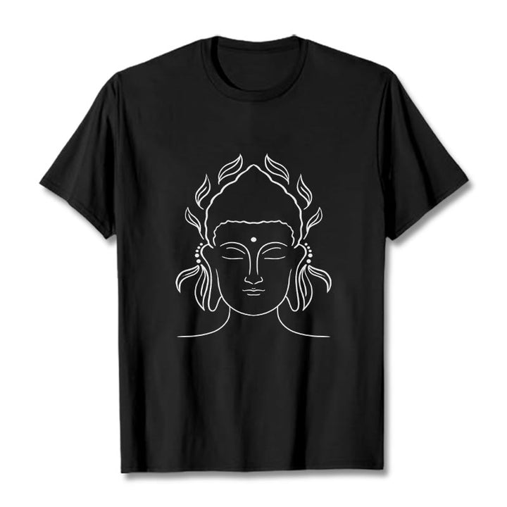 Koszulka z nadrukiem Buddha Stones, swobodny T-shirt z konturem Buddy i wzorem płatków lotosu - Czarny - 2XL - image 1