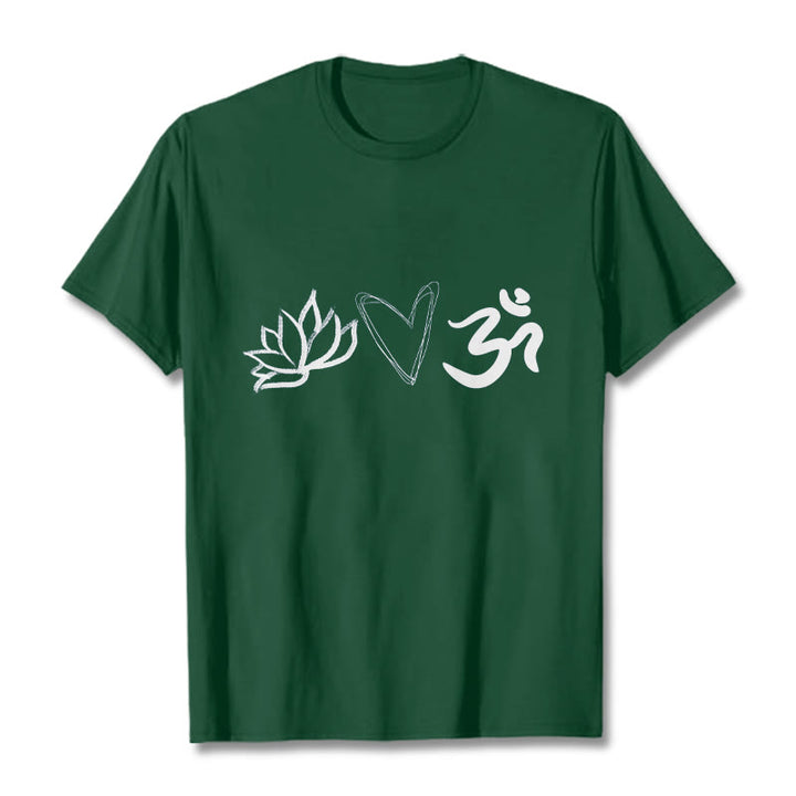 Koszulka z nadrukiem Buddha Stones, swobodny wzór serca lotosu, symbol Om w sanskrycie, bawełniana - ForestGreen - 2XL - image 1