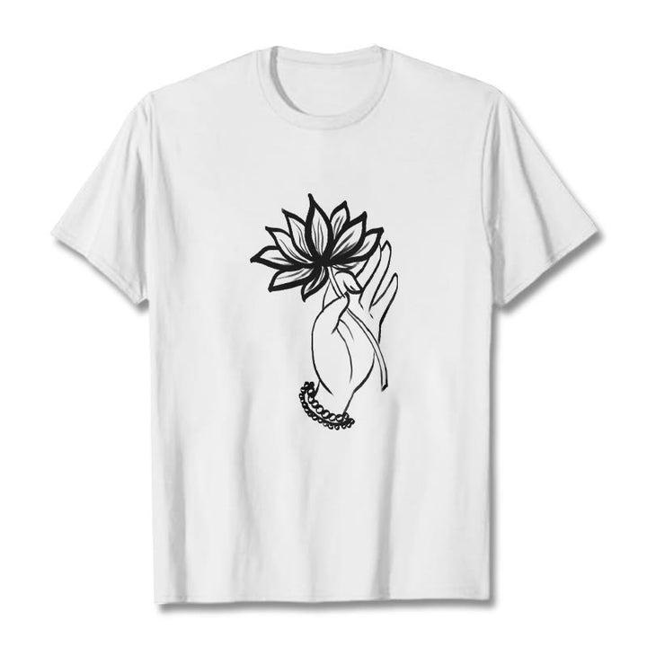 Koszulka z bawełny z motywem kwiatów lotosu i kamieniami Buddha Stones - Biały - 2XL - image 6
