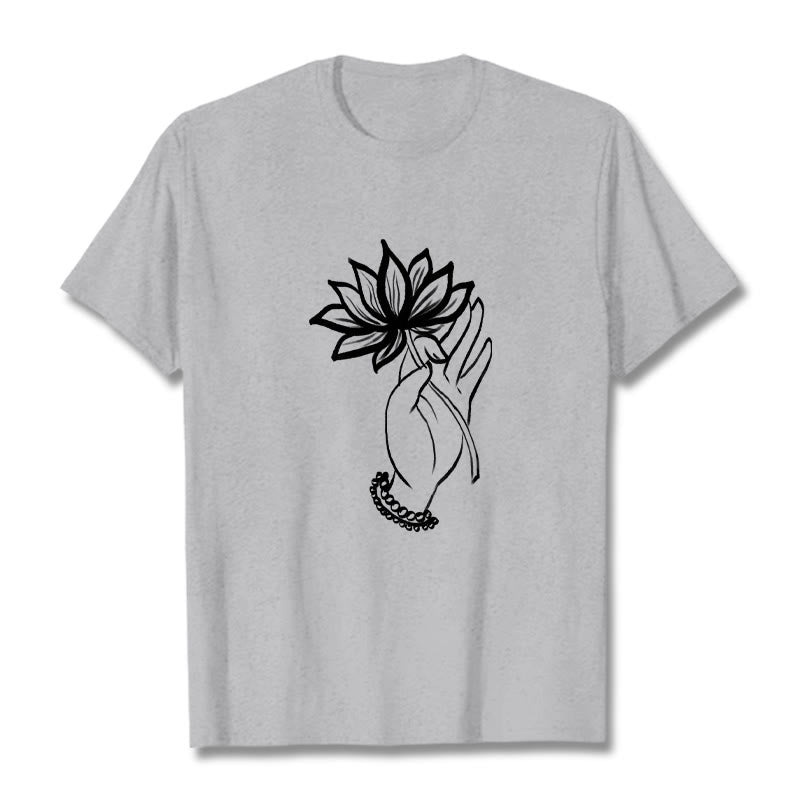 Koszulka z bawełny z motywem kwiatów lotosu i kamieniami Buddha Stones - Jasnoszary - 2XL - image 20