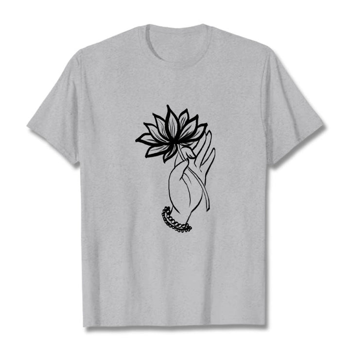 Koszulka z bawełny z motywem kwiatów lotosu i kamieniami Buddha Stones - Jasnoszary - 2XL - image 20