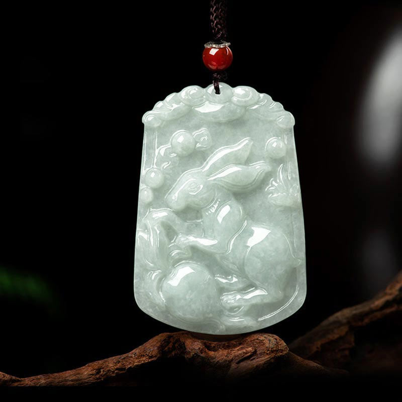 Buddha Stones Naturalny Jadeit 12 Chiński Zodiak Obfitość Amulet Wisiorek Naszyjnik - Królik - image 16