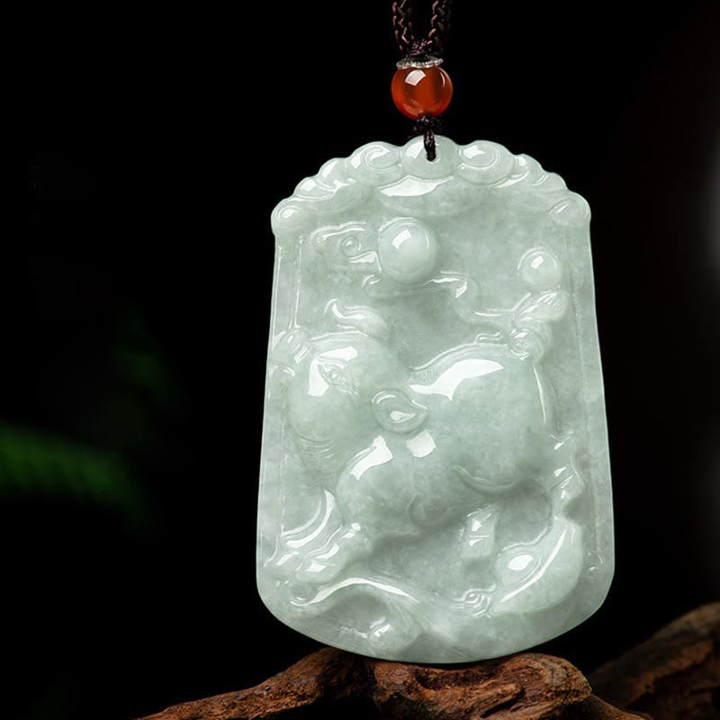Buddha Stones Naturalny Jadeit 12 Chiński Zodiak Obfitość Amulet Wisiorek Naszyjnik - Świnia - image 25