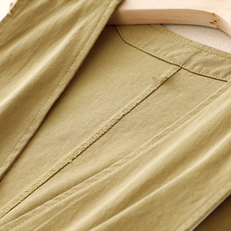 Kamizelka damska z bawełny bez rękawów z kieszeniami i guzikami z przodu w jednolitym kolorze z Buddha Stones - image 3