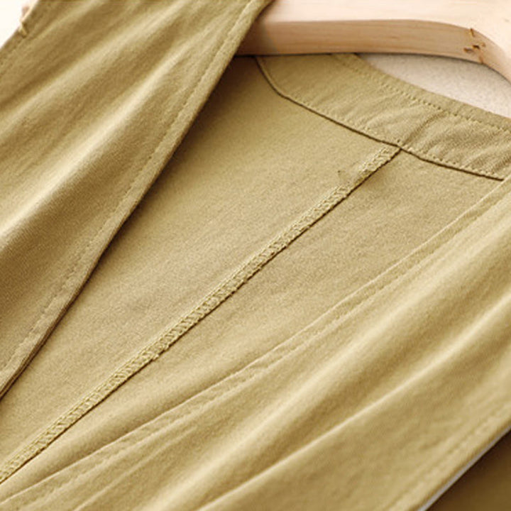 Kamizelka damska z bawełny bez rękawów z kieszeniami i guzikami z przodu w jednolitym kolorze z Buddha Stones - image 3