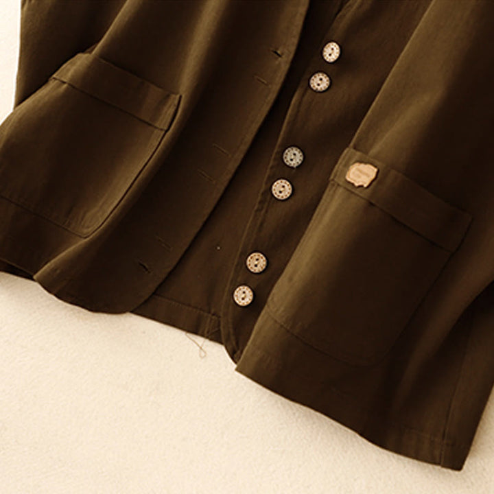 Kamizelka damska z bawełny bez rękawów z kieszeniami i guzikami z przodu w jednolitym kolorze z Buddha Stones - image 11