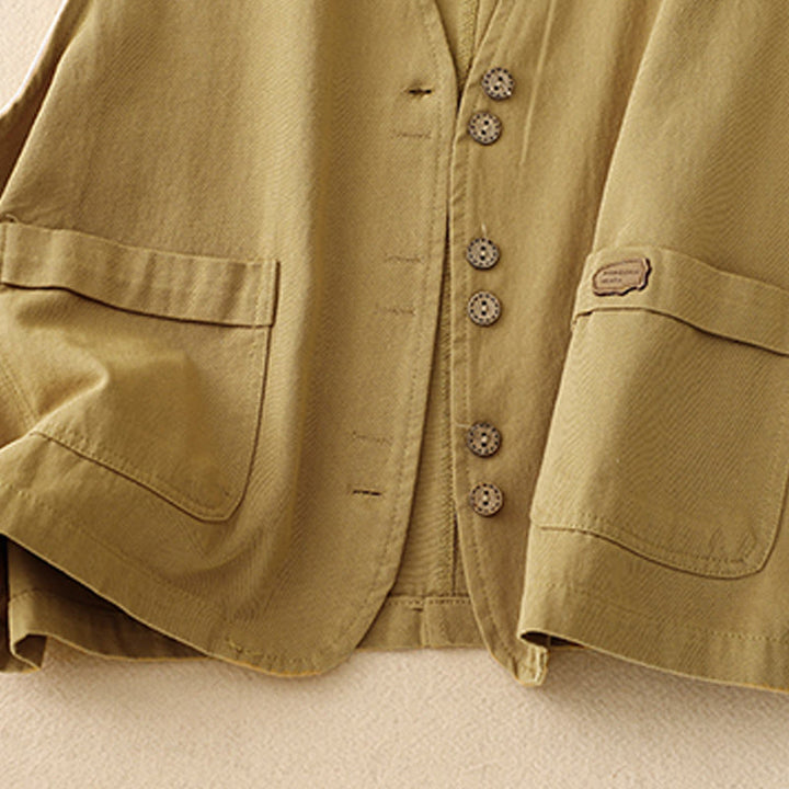 Kamizelka damska z bawełny bez rękawów z kieszeniami i guzikami z przodu w jednolitym kolorze z Buddha Stones - image 8