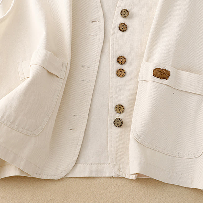 Kamizelka damska z bawełny bez rękawów z kieszeniami i guzikami z przodu w jednolitym kolorze z Buddha Stones - image 17