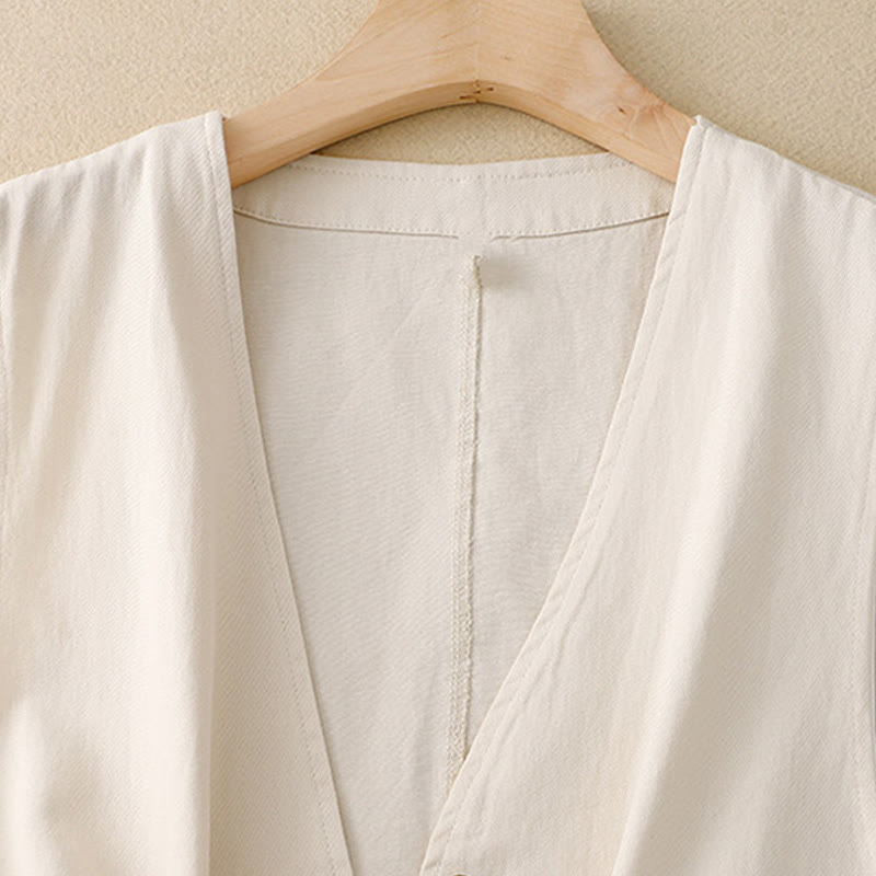 Kamizelka damska z bawełny bez rękawów z kieszeniami i guzikami z przodu w jednolitym kolorze z Buddha Stones - image 15