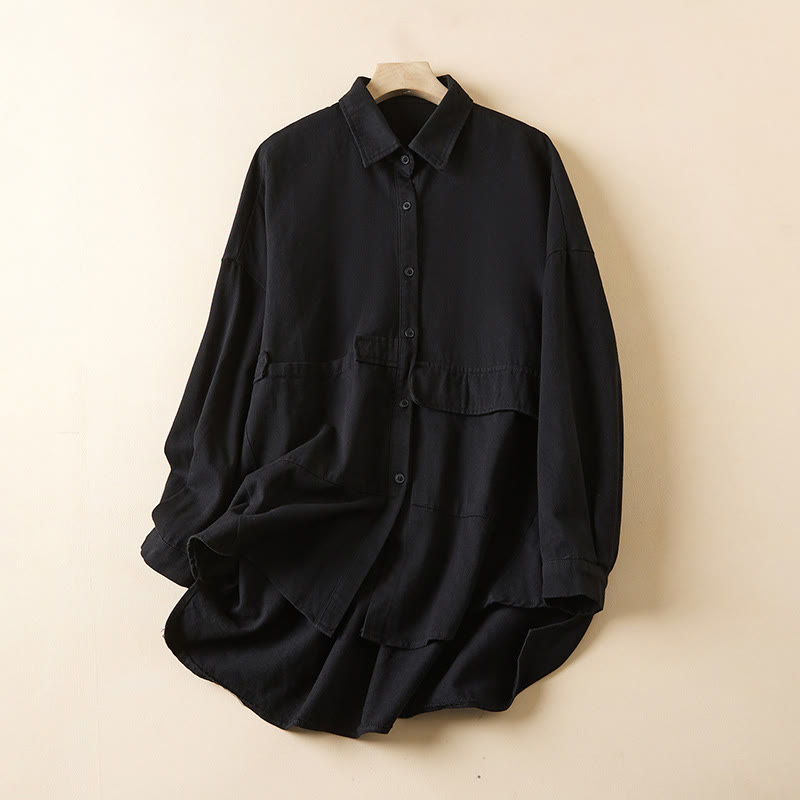 Kurtka damska z długim rękawem z bawełny i lnu z kieszeniami i nieregularnym wzorem "Buddha Stones" - Czarny - US14, UK/AU18, EU46 (2XL) - image 9