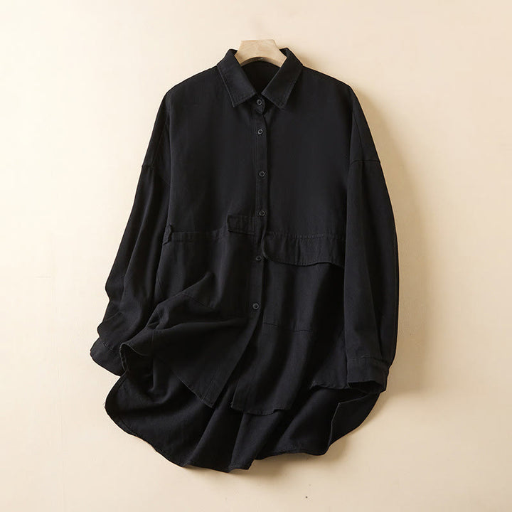 Kurtka damska z długim rękawem z bawełny i lnu z kieszeniami i nieregularnym wzorem "Buddha Stones" - Czarny - US14, UK/AU18, EU46 (2XL) - image 9