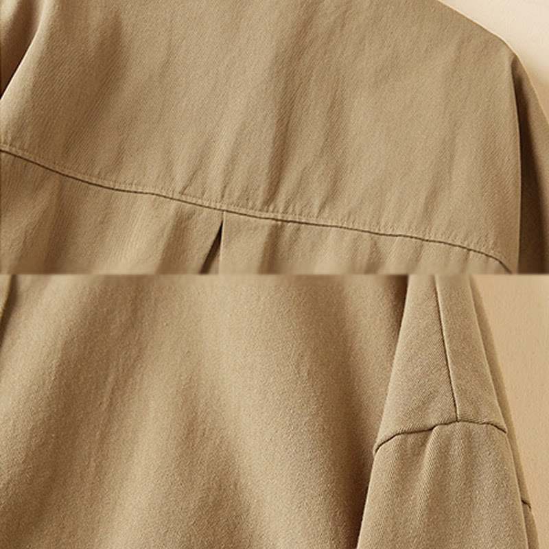 Kurtka damska z długim rękawem z bawełny i lnu z kieszeniami i nieregularnym wzorem "Buddha Stones" - image 7