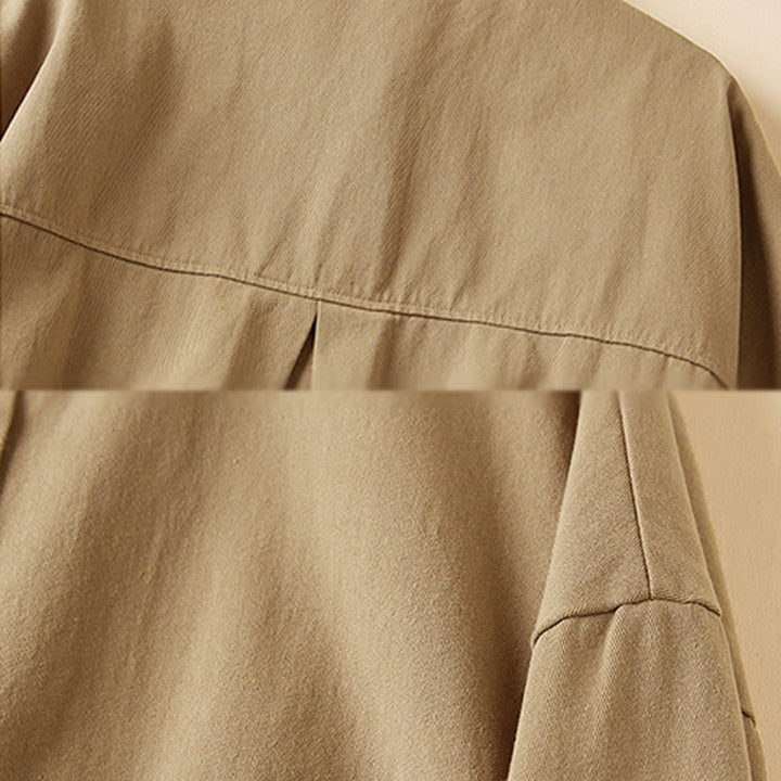 Kurtka damska z długim rękawem z bawełny i lnu z kieszeniami i nieregularnym wzorem "Buddha Stones" - image 7