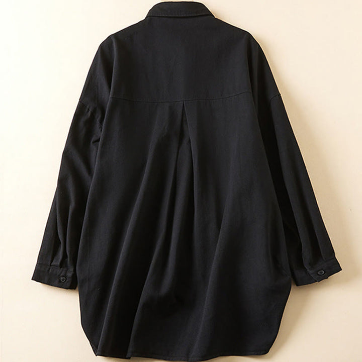 Kurtka damska z długim rękawem z bawełny i lnu z kieszeniami i nieregularnym wzorem "Buddha Stones" - image 11