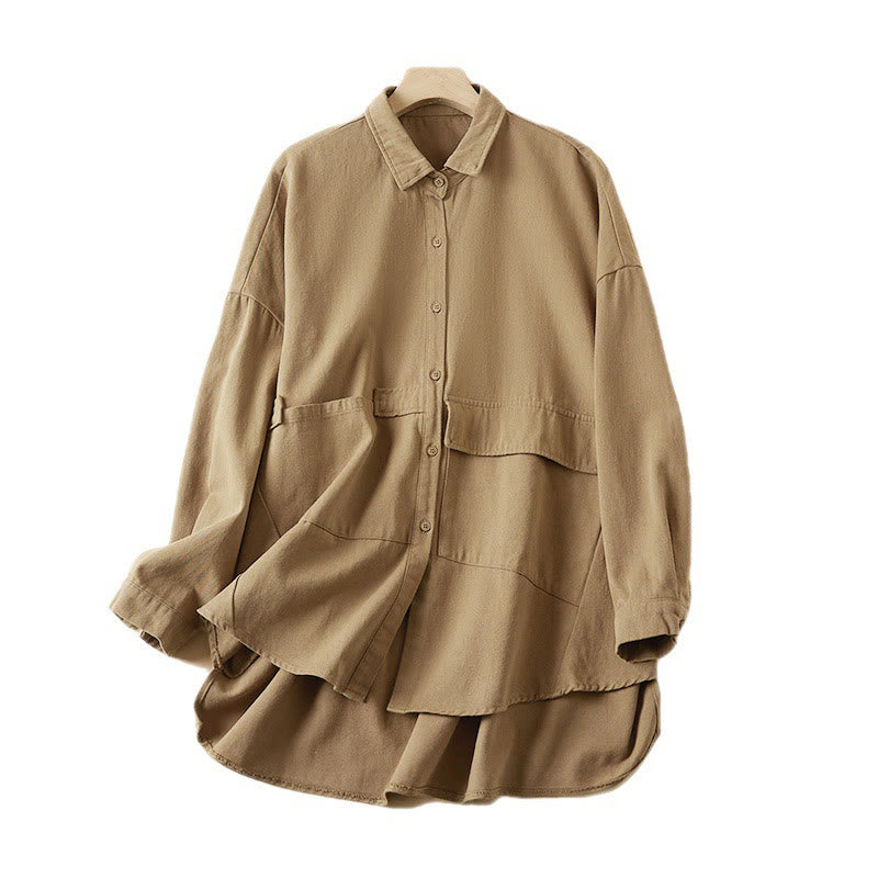 Kurtka damska z długim rękawem z bawełny i lnu z kieszeniami i nieregularnym wzorem "Buddha Stones" - image 9