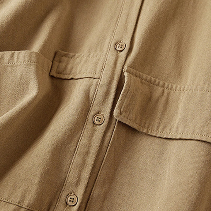 Kurtka damska z długim rękawem z bawełny i lnu z kieszeniami i nieregularnym wzorem "Buddha Stones" - image 4