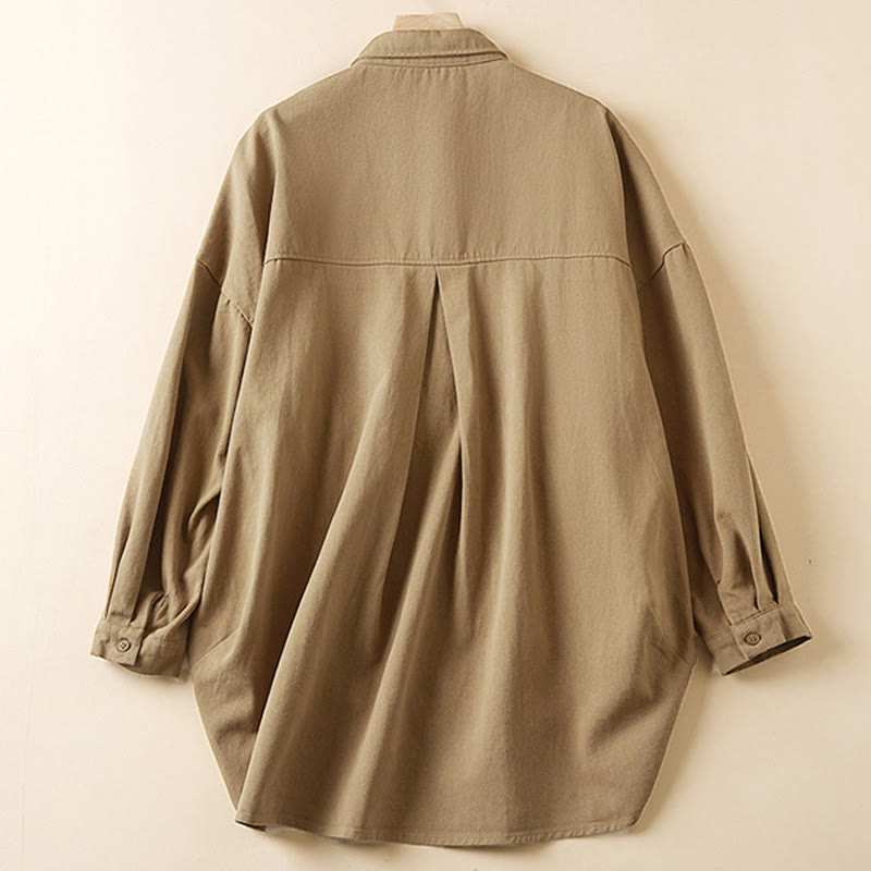 Kurtka damska z długim rękawem z bawełny i lnu z kieszeniami i nieregularnym wzorem "Buddha Stones" - image 2