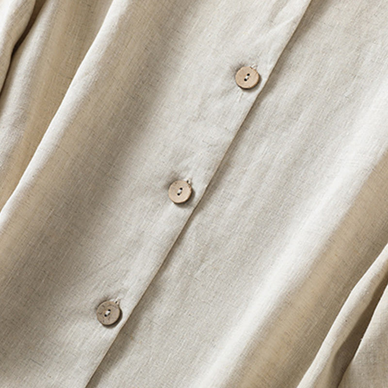 Koszula damska z bawełny i lnu z dekoltem w serek i długim rękawem w kwiaty z motywem kamieni Buddha Stones - image 6