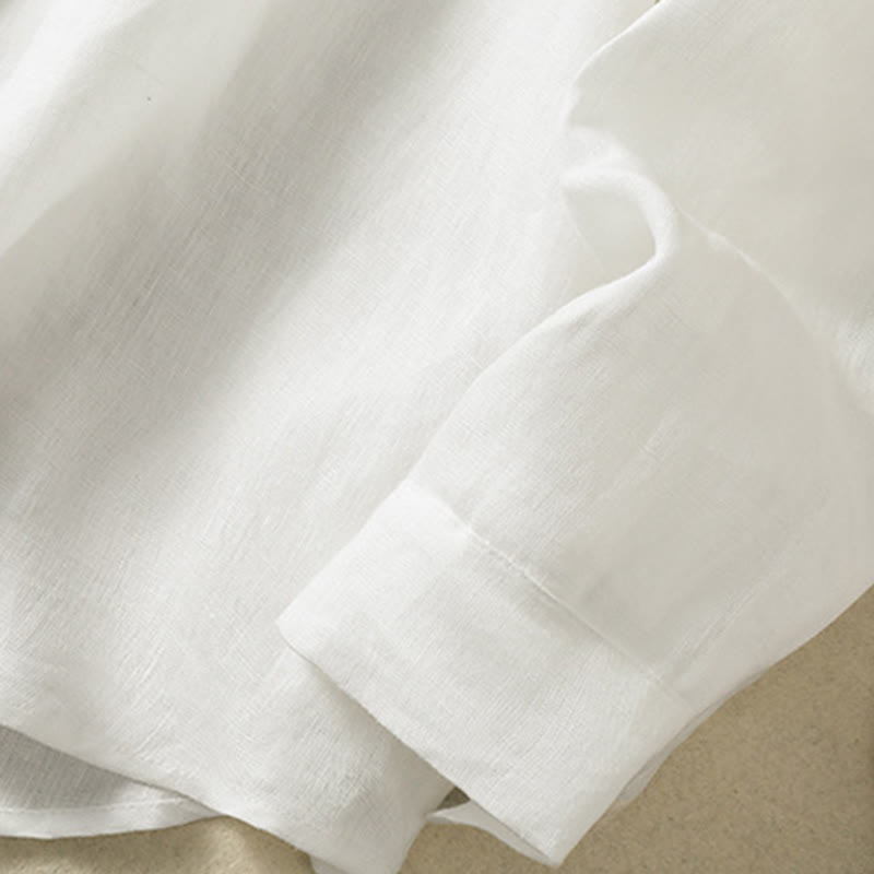 Koszula damska z bawełny i lnu z dekoltem w serek i długim rękawem w kwiaty z motywem kamieni Buddha Stones - image 18