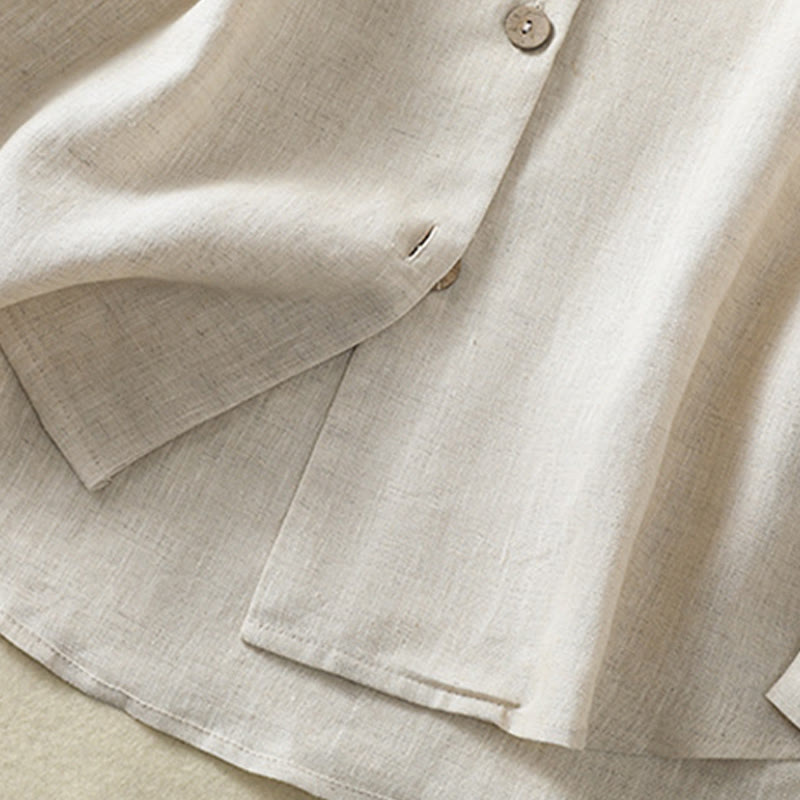 Koszula damska z bawełny i lnu z dekoltem w serek i długim rękawem w kwiaty z motywem kamieni Buddha Stones - image 7