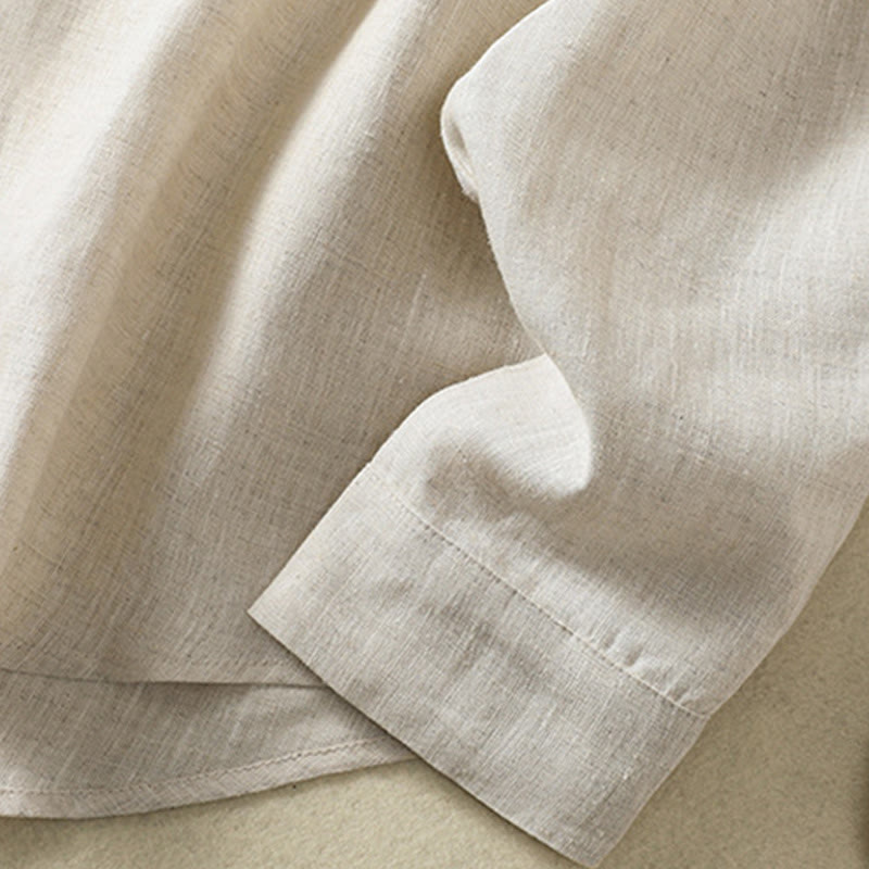 Koszula damska z bawełny i lnu z dekoltem w serek i długim rękawem w kwiaty z motywem kamieni Buddha Stones - image 8