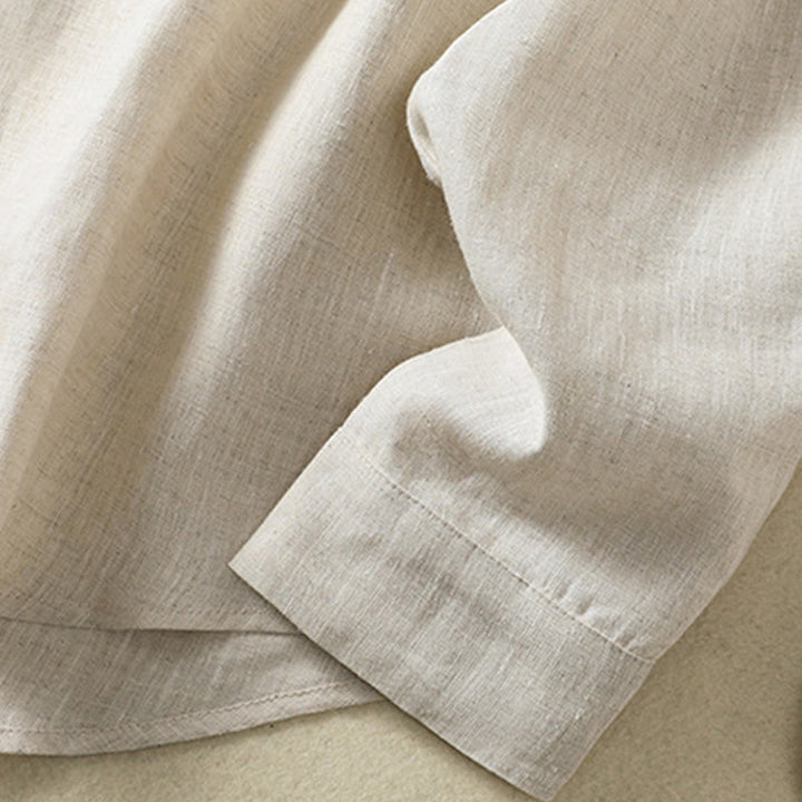 Koszula damska z bawełny i lnu z dekoltem w serek i długim rękawem w kwiaty z motywem kamieni Buddha Stones - image 8