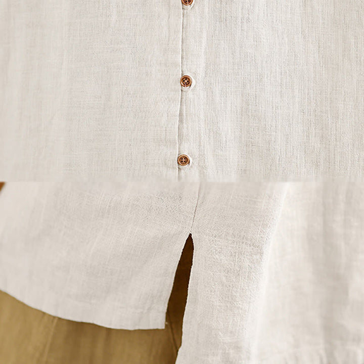 Koszula damska z długim rękawem z bawełny i lnu w jednolitym kolorze z Buddha Stones i guzikami z przodu - image 8