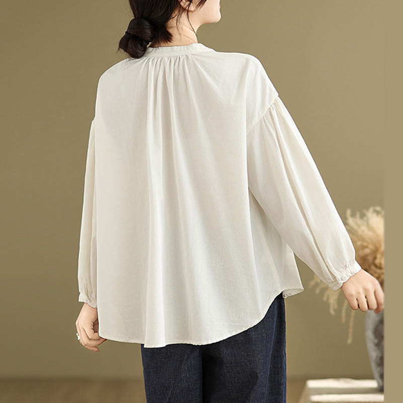 Koszula damska z długim rękawem z bawełny i lnu Buddha Stones Commute Half Buttons z zakładkami w harmonijkę - image 20