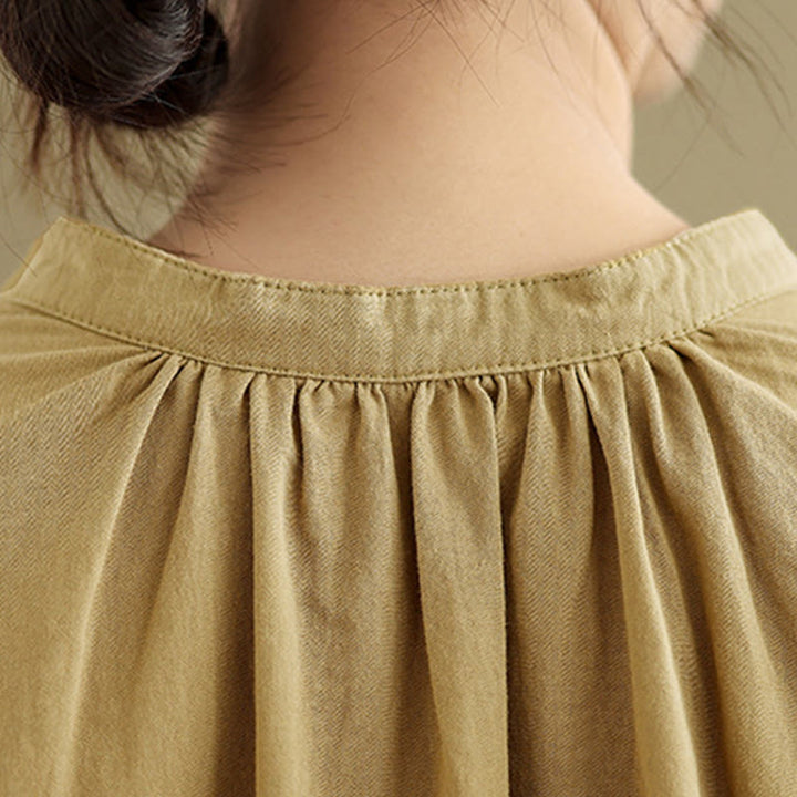 Koszula damska z długim rękawem z bawełny i lnu Buddha Stones Commute Half Buttons z zakładkami w harmonijkę - image 9