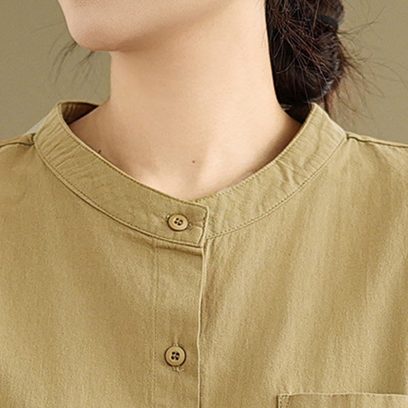 Koszula damska z długim rękawem z bawełny i lnu Buddha Stones Commute Half Buttons z zakładkami w harmonijkę - image 8