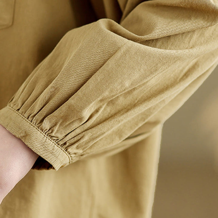 Koszula damska z długim rękawem z bawełny i lnu Buddha Stones Commute Half Buttons z zakładkami w harmonijkę - image 10