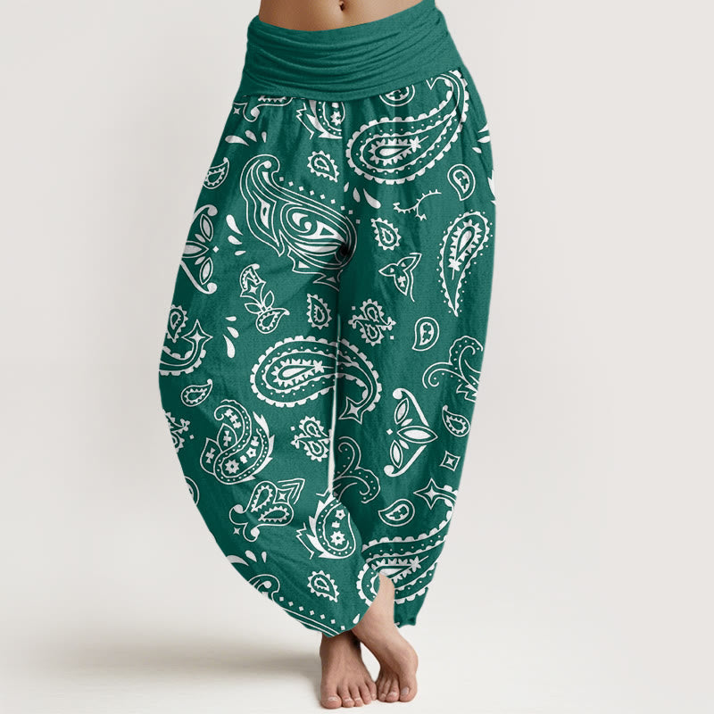 Spodnie haremowe damskie z elastycznym pasem i Buddha Stones w klasycznym stylu paisley - Cyraneczka - US22, UK/AU26, EU54 (6XL) - image 1