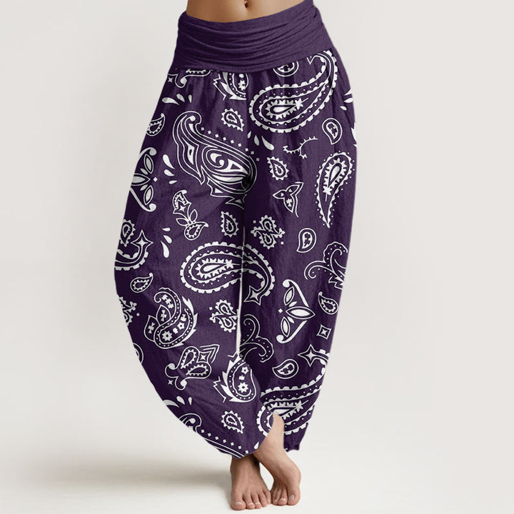 Spodnie haremowe damskie z elastycznym pasem i Buddha Stones w klasycznym stylu paisley - Indygo - US22, UK/AU26, EU54 (6XL) - image 5
