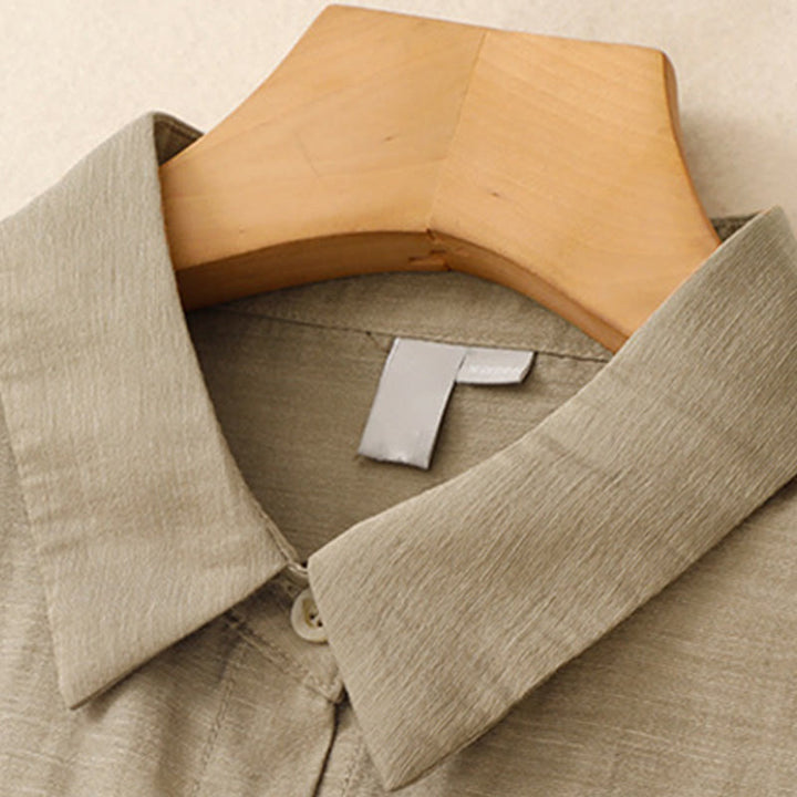 Koszula z krótkim rękawem i spódnicą z kieszeniami, 2 sztuki , Buddha Stones, długość 7-8, komplet z bawełny i lnu dla kobiet - image 4