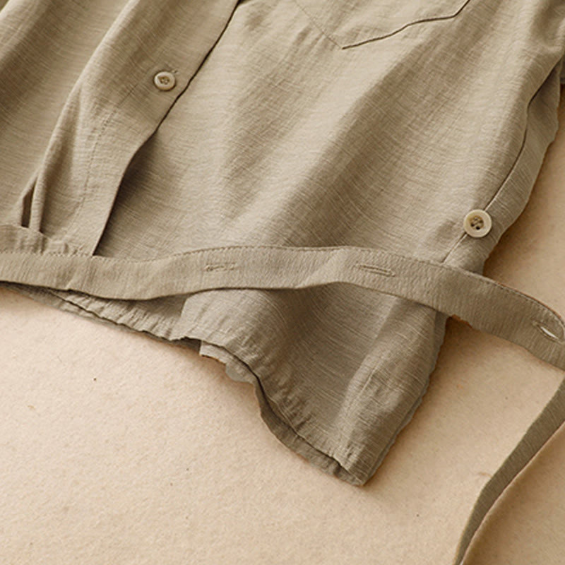 Koszula z krótkim rękawem i spódnicą z kieszeniami, 2 sztuki , Buddha Stones, długość 7-8, komplet z bawełny i lnu dla kobiet - image 7