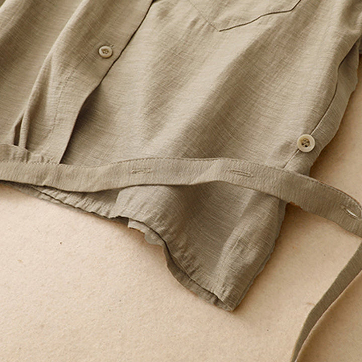 Koszula z krótkim rękawem i spódnicą z kieszeniami, 2 sztuki , Buddha Stones, długość 7-8, komplet z bawełny i lnu dla kobiet - image 7