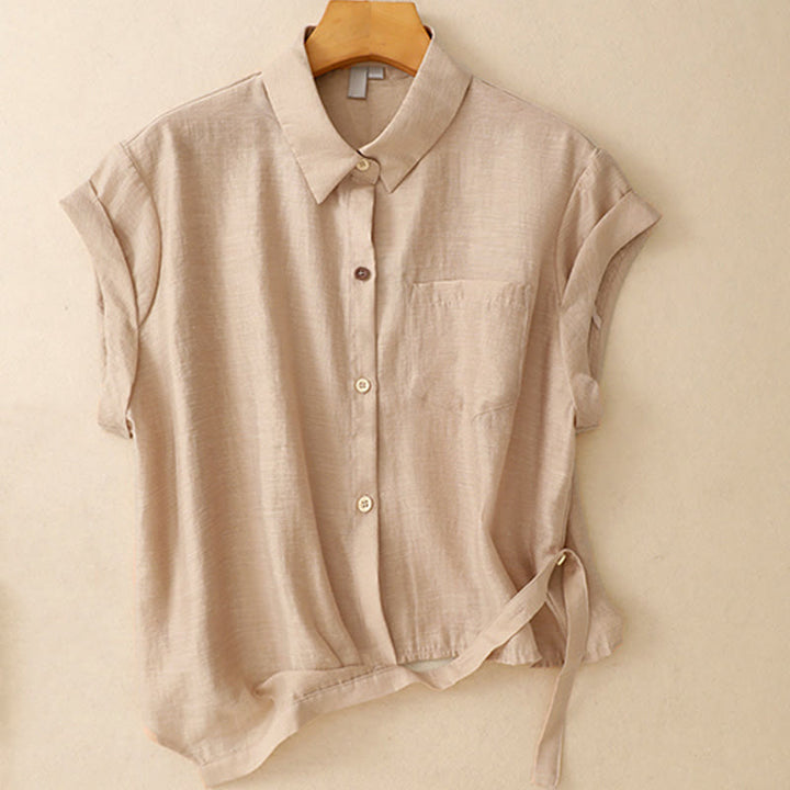 Koszula z krótkim rękawem i spódnicą z kieszeniami, 2 sztuki , Buddha Stones, długość 7-8, komplet z bawełny i lnu dla kobiet - image 16