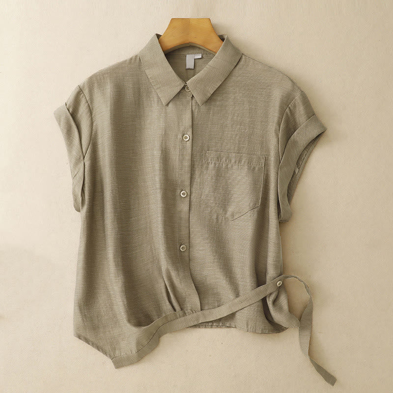 Koszula z krótkim rękawem i spódnicą z kieszeniami, 2 sztuki , Buddha Stones, długość 7-8, komplet z bawełny i lnu dla kobiet - image 3