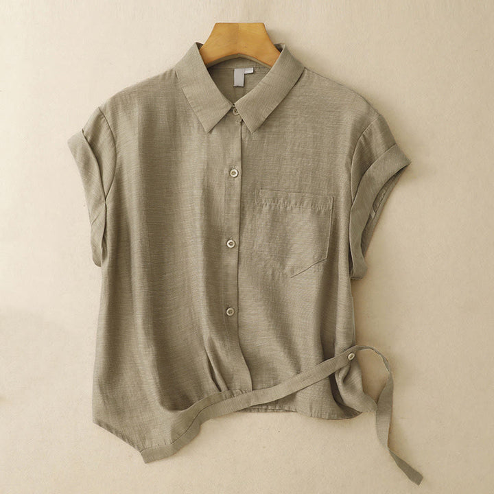 Koszula z krótkim rękawem i spódnicą z kieszeniami, 2 sztuki , Buddha Stones, długość 7-8, komplet z bawełny i lnu dla kobiet - image 3