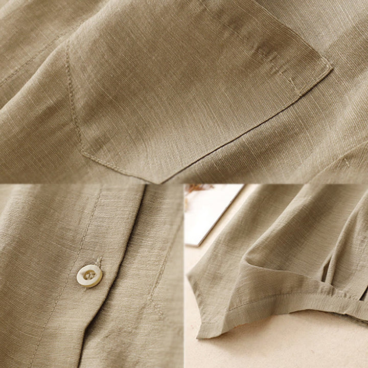 Koszula z krótkim rękawem i spódnicą z kieszeniami, 2 sztuki , Buddha Stones, długość 7-8, komplet z bawełny i lnu dla kobiet - image 12