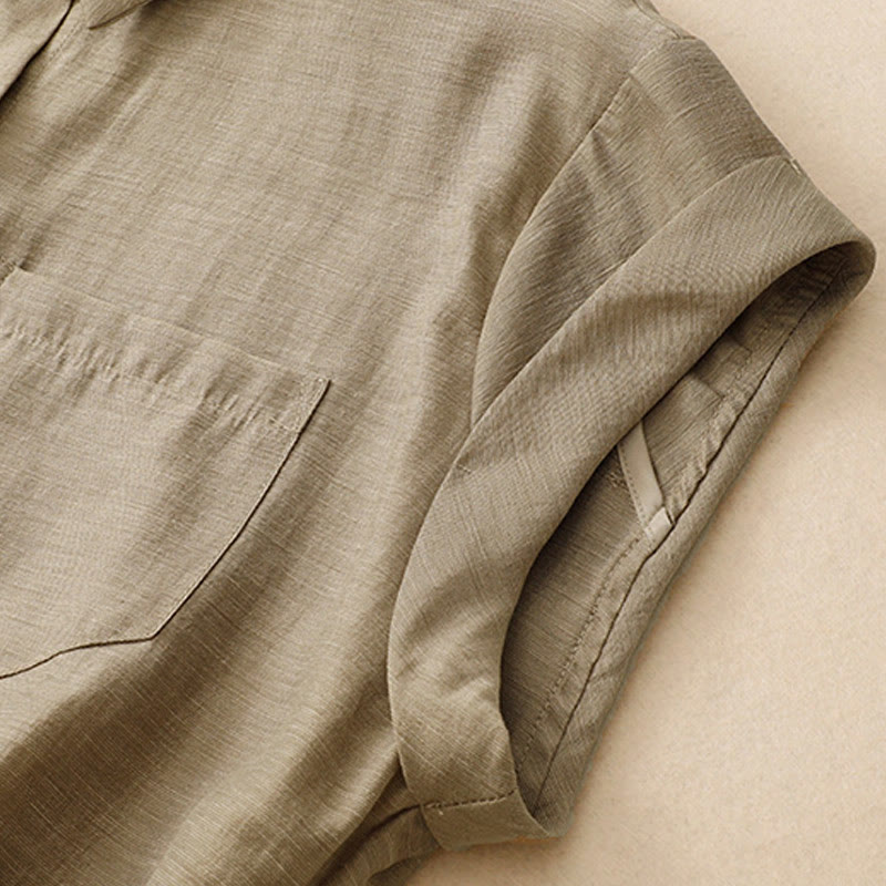 Koszula z krótkim rękawem i spódnicą z kieszeniami, 2 sztuki , Buddha Stones, długość 7-8, komplet z bawełny i lnu dla kobiet - image 5