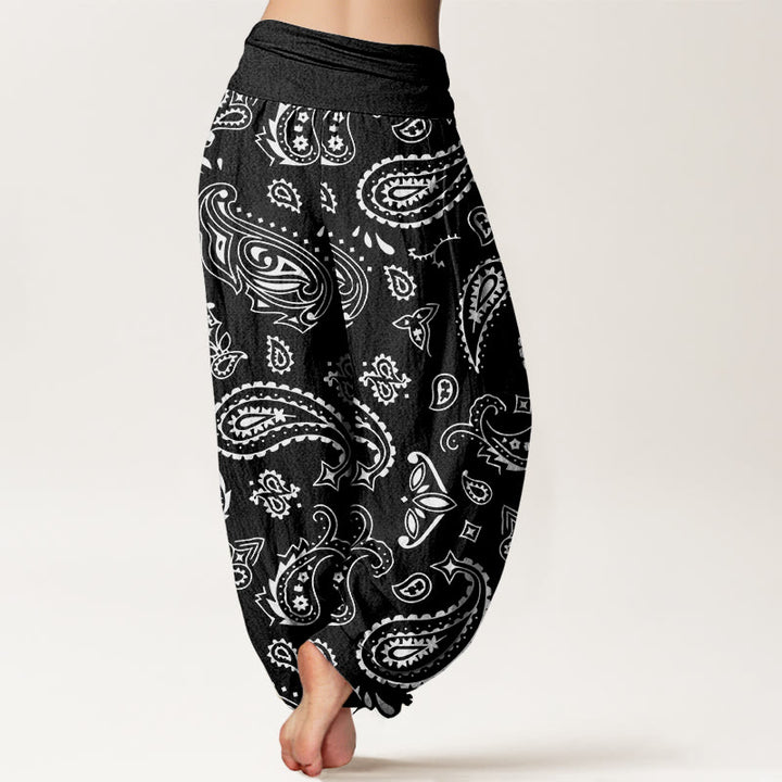 Spodnie haremowe damskie z elastycznym pasem i Buddha Stones w klasycznym stylu paisley - image 10