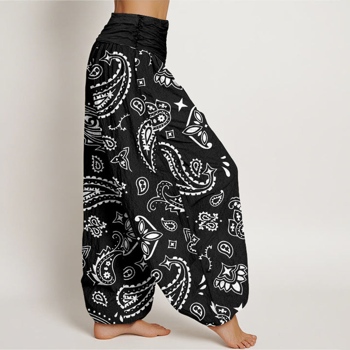 Spodnie haremowe damskie z elastycznym pasem i Buddha Stones w klasycznym stylu paisley - image 9