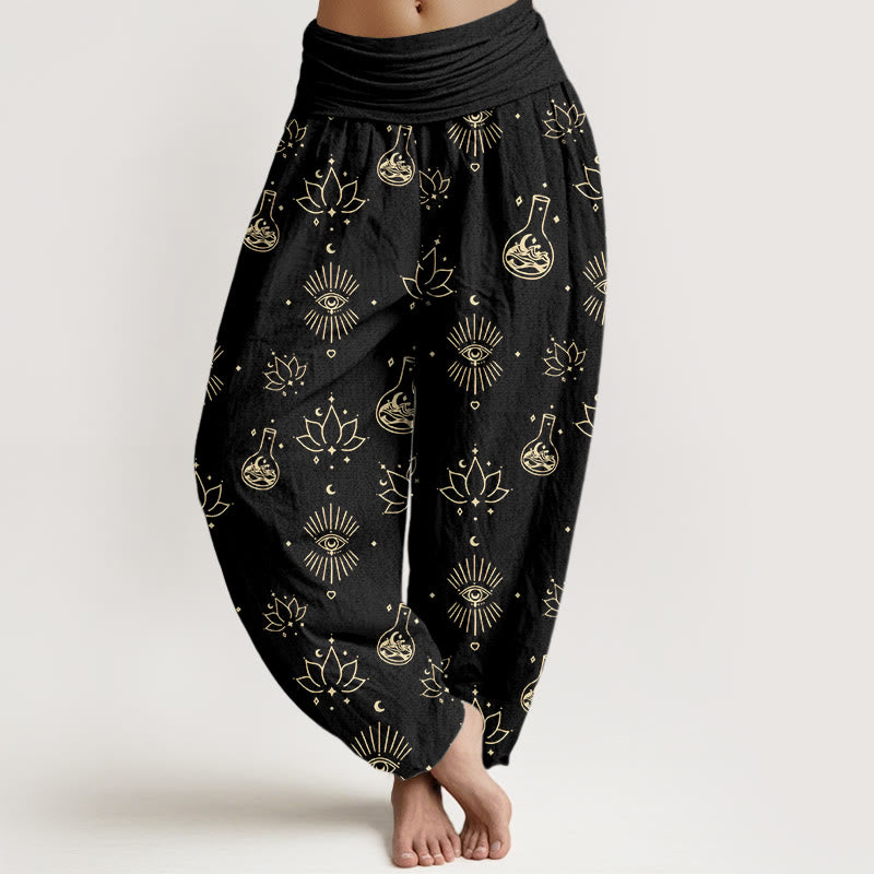 Damskie spodnie haremowe z elastyczną talią i wzorem oka Horusa z motywem Buddha Stones - Czarny - US22, UK/AU26, EU54 (6XL) - image 1
