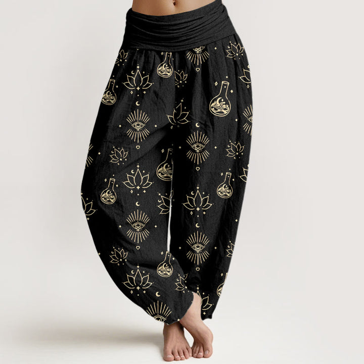 Damskie spodnie haremowe z elastyczną talią i wzorem oka Horusa z motywem Buddha Stones - Czarny - US22, UK/AU26, EU54 (6XL) - image 1