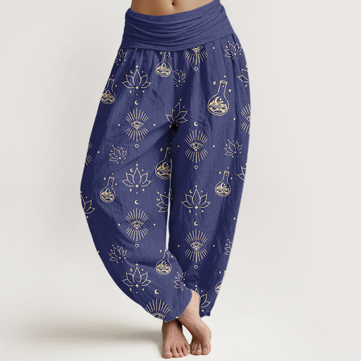 Damskie spodnie haremowe z elastyczną talią i wzorem oka Horusa z motywem Buddha Stones - DarkSlateBlue - US22, UK/AU26, EU54 (6XL) - image 5