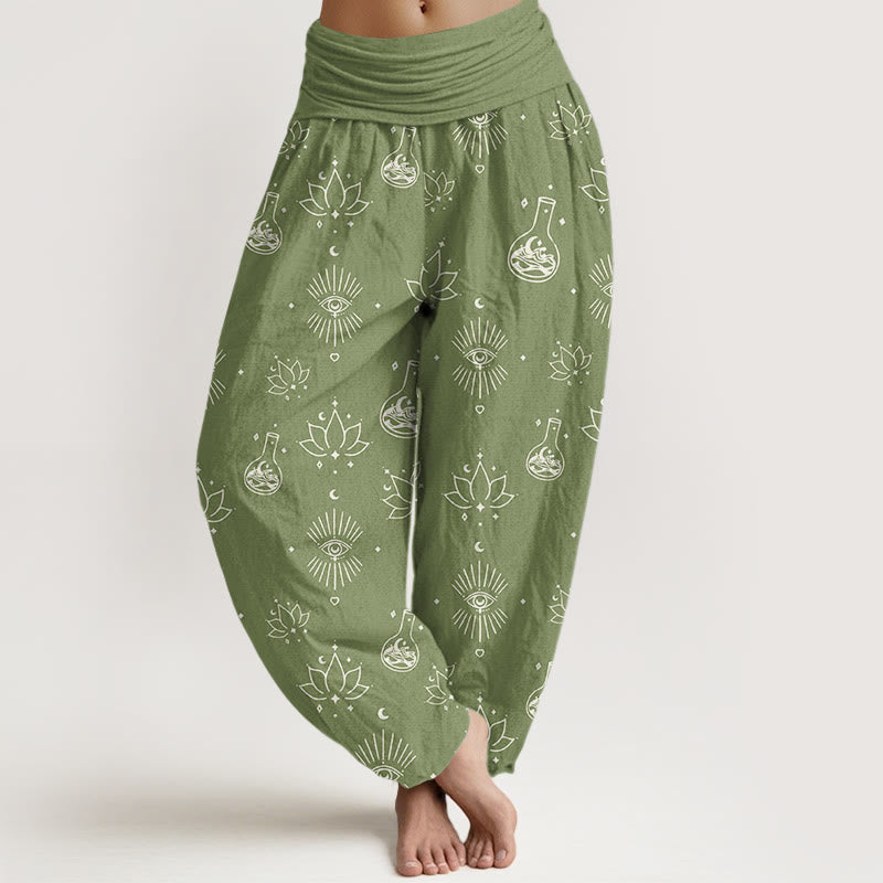 Damskie spodnie haremowe z elastyczną talią i wzorem oka Horusa z motywem Buddha Stones - Oliwkowy - US22, UK/AU26, EU54 (6XL) - image 8